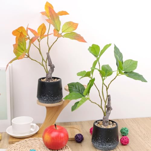 Gresorth 2 Pack 11.8 Inch Artificial Bonsai Potted Plants Fake Plants with Pebbles Realistic Greenery Potted Decor for Indoor Office Decoration Garden Landscapes - color: C - 2 Colors