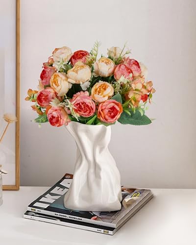 DuHouse 6 Packs Peonies Artificial Flowers,Silk Peonies Bouquet for Garden Wedding Centerpiece Party Home Decor(Champagne-Pink) - color: Champagne-pink
