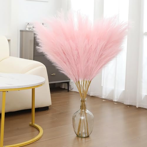 43" Pink Pampas Grass Decor - 8pc Tall Faux Fluffy Pampas Grass for Wedding, Boho, Home, Baby Shower, Mother's Day Decor - color: Light Pink