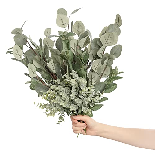 Ling's moment Artificial Plants Eucalyptus Leaves Branches Bouquets,19Pcs 17.5" Tall Hanging Fake Greenery Filler w/Stems, Realistic Texture Decor for Wedding Table Centerpieces, Outdoor/Room/Office - color: Grn- Viridity