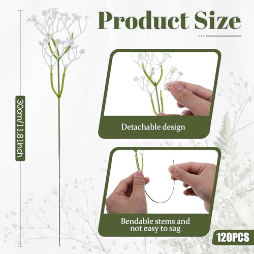 120 Pcs Baby Breath Artificial Flowers Bulk, 11.8inches White Artificial Flowers Baby Breath Gypsophila Flower para Decoracion for Wedding Party Home Garden Decoration