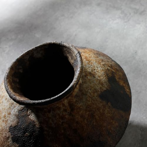 Rusty Ceramic Vase, Wabi Sabi Decorative Pottery Flower Vase for Centerpieces, Table, Living Room, Bedroom, Bathroom, Retro Country Farmhouse Decor - color: Rust-short, size: Small