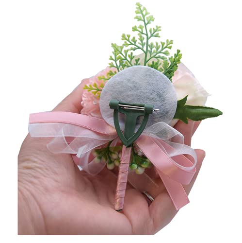 2 Pack Flower Wrist Corsage Boutonniere Set,3" Artificial Rose and Carnation Handmade Silk Flower for Wedding Flowers Accessories Prom Suit Decor(White) - color: White
