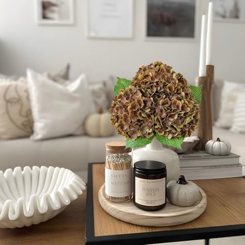 JINWOE Yellowish Brown Fall Hydrangea Artificial Flowers, 3PCS 21" Latex Large Real Touch Flowers, Faux Silk Flowers Fake Hydrangeas with Stems for Bouquet Table Centerpieces Halloween - color: Yellowish Brown, size: 3pcs