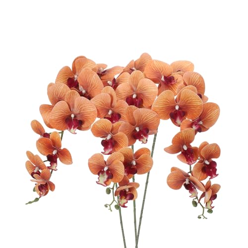 PATIKIL Artificial Orchid Stems 41", 3 Pack 9 Heads Faux Phalaenopsis Flowers Real Touch Fake Orchid Flower Branch for Vase Home Wedding Decoration, Drak Yellow - color: Drak Yellow