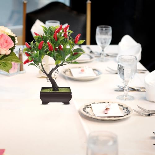 Artificial Chili Tree Bonsai with Pot Realistic Simulated Chili Plant Indoor Desktop Fake Potted Plant for Home Office Table Centerpiece Decoration