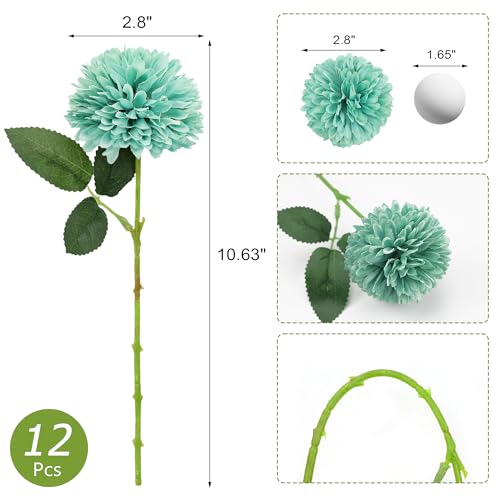 SITUMEIZI 12 Pcs Teal Flowers Artificial Chrysanthemums Flowers Ball Flower Fake Mums Silk for Wedding Home Kitchen Decoration Floral Arrangement - color: Teal, size: 12 Pieces