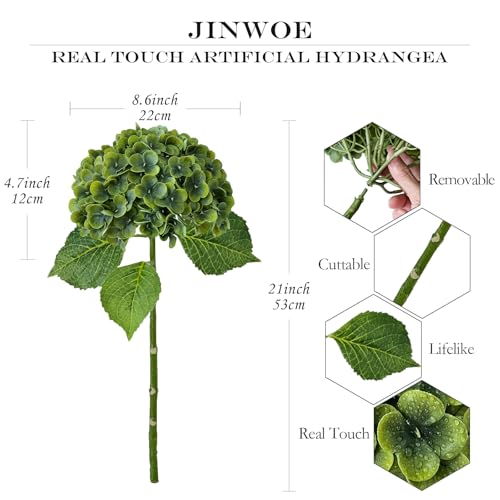 JINWOE Dark Green Artificial Hydrangea Flowers, 3Pcs 21" Latex Real Touch Flowers, Faux Silk Flowers Fake Hydrangeas with Stems for Bouquet Table Centerpieces Halloween - color: Dark Blue, size: 3pcs