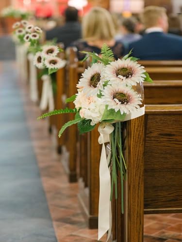 12Pcs 25.6" Artificial Sunflowers Long Stem Artificial Flowers for Tall Vase 5.9" White Fake Sunflowers Bouquet Spring Summer Flower Arrangements for Table Centerpieces Home Wedding Party Decor
