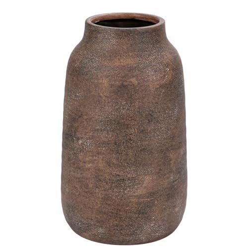 Briful Tall Rustic Ceramic Vase 9.6” – Vintage Distressed Pottery Flower Vase with Antique White-Wash Finish – Farmhouse Table Decor & Shelf Accent (Not Waterproof), Brown - color: Brown, size: 9.6 Inch