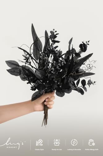 Ling's moment Artificial Greenery Stems Box Set, 36pcs with 8 Kinds of Faux Flowers Picks for DIY Bridal Bouquets Wedding Floral Arrangement Table Centerpieces, Black - color: Blk-black