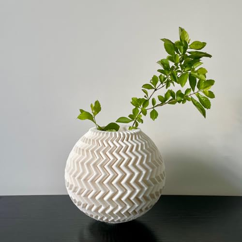 White Minimalist Small Vase, Flower Holders for Pampas Grass Decor, Coffee Table & Shelf Decor, Aesthetic Vases for Flower Bouquet, Trendy Home Decor, Entryway & Modern Floreros (Chevron Vase) - color: Chevron Vase