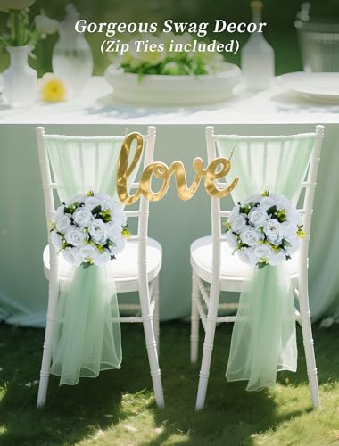 BLOSMON White Flowers for Wedding Centerpieces: 10 Pcs Artificial Roses Flower Balls for Table - Fake Silk Kissing Bouquet Floral Arrangement Center for Home Party Event Decor - color: White
