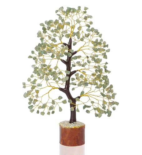Crocon® Green Jade Crystal Tree of Life, Birthday Gifts for Women & Men, House Decor for Shelf Healing Crystals, Spiritual Gift Sage Green Decor, House Warming Gifts New Home, Present for Mom, Sister - color: Green Jade (Golden Wire)