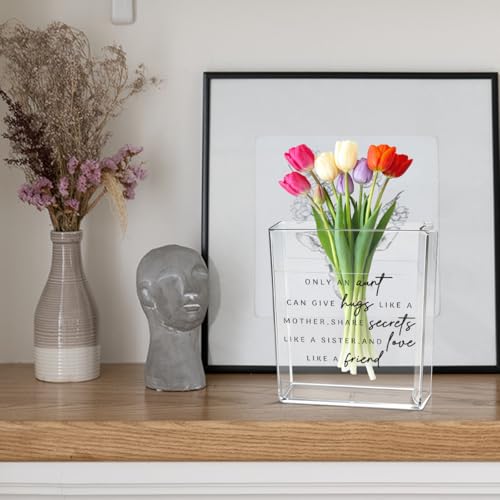 Aunt Book Flower Vase Mothers Day Birthday Thank You Gifts for Aunt from Niece Nephew Only An Aunt Can Give Hugs Like A Mother Cute Acrylic Book Shaped Vase Decor for Home Office Table Shelf Vase 3808 - style: English