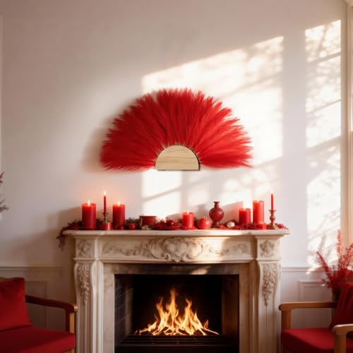 50pcs Red Pampas Grass 21.6 Inch Non-Shedding Faux Pampas for Bold Passionate Home, Vibrant Boho Weddings and Rich Tone Vase Arrangements - color: Red