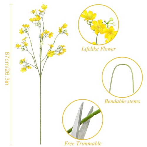 Artificial Flowers 8PCS Silk Flowers with Long Stems, Fake Flowers Bulk Fake Babys Breath, Yellow Flowers for Tall Vase Outdoor Garden Wedding Party Home Table Centerpiece - color: Yellow