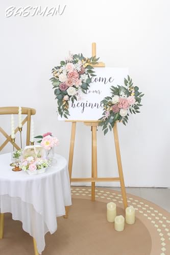 Arch Flowers (Pack of 2) for Wedding Ceremony Arbor and Reception Backdrop Decoration Wedding Welcome Signs Floral Birthday Party Decoration(White Pink) - color: White Pink