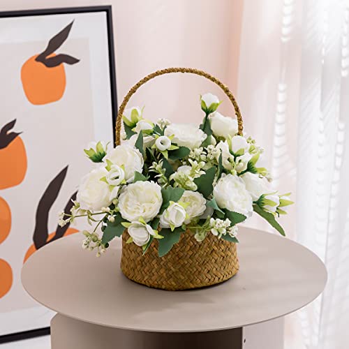 Floweroyal 12 Bunches Peony Artificial Flowers White Flowers Silk Peonies Bouquets for Wedding Party Table Centerpieces Floral Arrangement Home Kitchen Decor - color: White-12pcs
