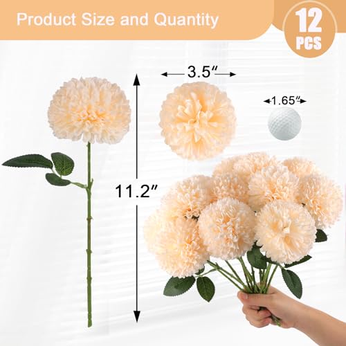 Hananona 12 Pcs Artificial Chrysanthemums Flowers Ball Flowers, Fake Mums Silk Plants for Home Decor Indoor Floral Arrangement Table Centerpiece (12, Champagne) - color: Champagne