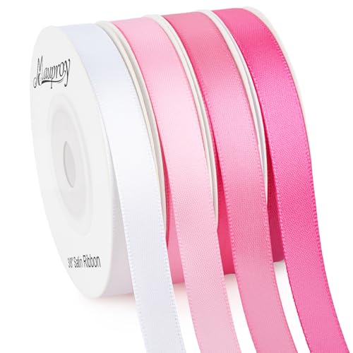Mauproy 3/8 Inch Pink Satin Ribbon, 4 Rolls Total 40 Yards, Double Faced Mixed Pink Thin Ribbon for Gift Wrapping, Flower Bouquets, Crafts, Wedding, Graduation Decorations - color: Pink