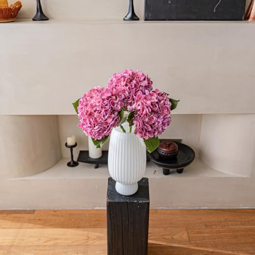 22" Large Real Soft Touch Artificial Hydrangea Flowers Bouquet Latex Hydrangeas for Wedding, Home, Office, Bridal Party Decoration Garden Office Room Table Centerpieces 3pcs Magenta - color: 3pcs Magenta