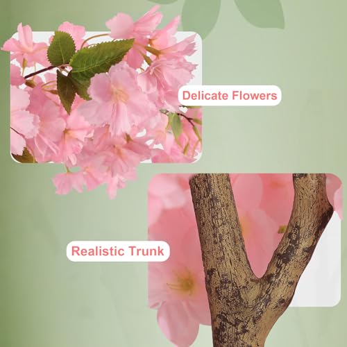 Cherry Blossom Artificial Tree, Fake Tree Faux Silk Plant with Plastic Nursery Pot, Artificial Plants for Home Office Indoor Decor (Pink, 4FT) - size: 4ft