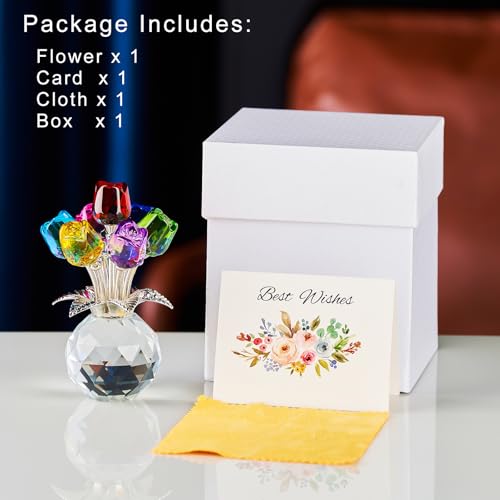 Crystal Flower Rose Glass Flowers Decoration Birthday Gifts for Women Girl Wife Girlfriend Ornament Bouquet for Wedding Anniversary Mom from Daughter Son (Multicolor Rose 02) - color: Multicolor