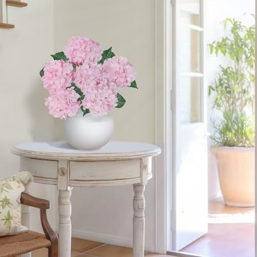 6PCS Premium Pink Hydrangea Artificial Flowers Bouquets, Light Pink Silk Hydrangea Flowers Heads with Stems, Fake Hydrangeas Flowers Arrangement, Faux Hydrangea Decor for Home Wedding Party - color: Pink Blush