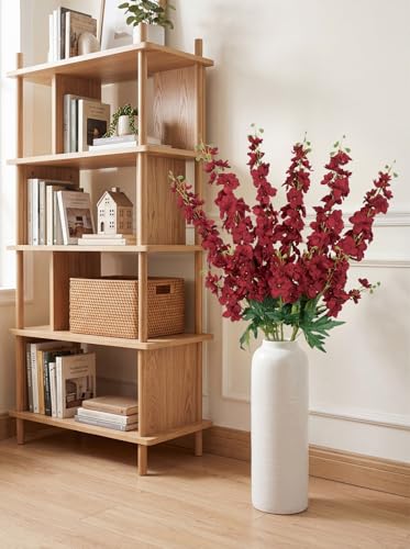 6Pcs Red Delphinium Artificial Flowers 37.4’’ Faux Silk Larkspur Flowers Long Stem Artificial Flowers for Tall Vase Table Home Wedding Party Garden Decor(Red) - color: Red