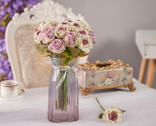PONKING Rose Artificial Flower 28pcs Realistic Faux Silk Roses Fake Flowers Bouquets Arrangements Decor for Wedding Spring Mother's Day, Home Table Decorations, Light Purple Flower - color: A 28pcs Light Purple Rose