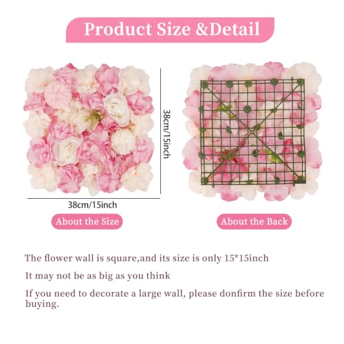 3D Flower Wall Backdrop - 12Pcs 15×15 Inch Artificial Rose Panels Pink & White Silk Floral Decor for Home Party Wedding Anniversary Birthday Photographic Studio Background & Decorative Fences - color: Pink and White, size: 12PCS-15x15