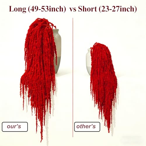 5Pcs Dried Amaranthus Hanging Flowers, 53" Neon Green Preserved Natural Wisteria for Wedding Arch, Table Centerpiece, Wall Hanging Lover Tears, Floral Arrangement (Deep Red) - color: Deep Red
