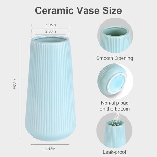 Blue Ceramic Vase, GUKJOB Small Cute Flower Vase for Pampas Grass, Home, Living Room, Dining Table, Farmhouse, Office Decor, Bedroom, Table, and Kitchen Shelf (Blue) - color: Small Blue