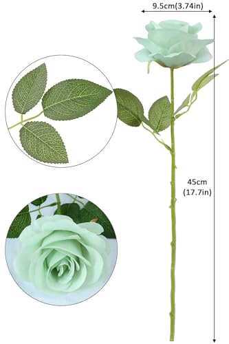JUSMAI 12pcs Roses Artificial Flowers Real Touch Fake Flowers with Long Stems Silk Flowers for Wedding Bouquet Centerpices Decorations Party Bridal Baby Shower Home Decor (Sage Green) - color: Sage Green, size: 12PCS