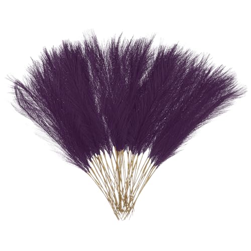uxcell 50 Pcs Faux Pampas Grass 52cm/20.5" Artificial Fake Dried Pampas Grass Decor with Stem for Floor Vase Filler, Wedding Decoration, Home Decoration, Dark Purple - color: Dark Purple