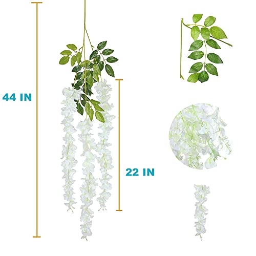 12 Pack Wisteria Flower Vines Garland, 3.75 Ft Artificial Flower Strings, Fake Hanging Flowers, Silk Wisteria Garland Flowers, Flower Vine for Wedding Garden Decor (Pure White) - color: Pure White