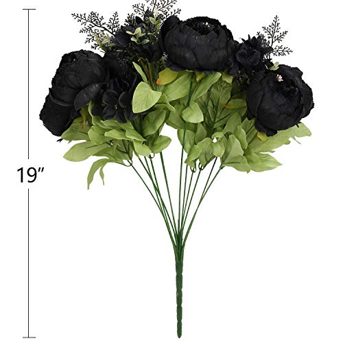 Halloween Black Artificial Flowers Silk Peony Bouquet Vintage Artificial Peonies Flower for Home Wedding Party Decor (1pcs, Black) - color: Black