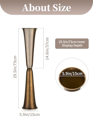 Sziqiqi Gold Tall Floor Vase: 29.5in Bronze Metal Large Vase with Grid Texture - Decorative Floor Vases for Fireplace Living Room Modern Big Standing Holder for Dining Bedroom Home Decor Corner - color: Gold