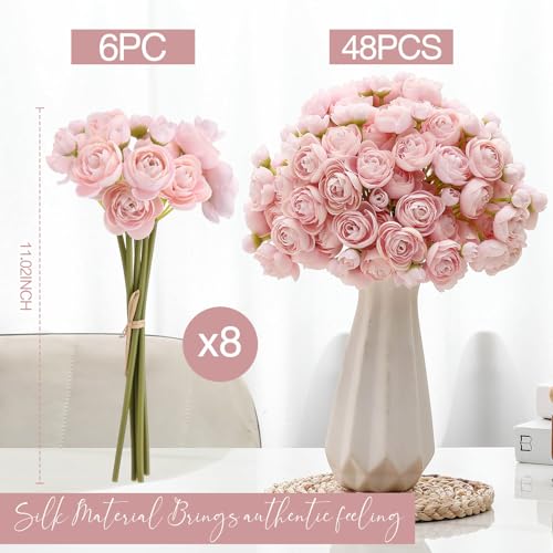 Giegxin 48 Pcs Ranunculus Artificial Flower,Real to Lifelike Peonies Artificial Flower Silk Faux DIY Bouquet for Wedding Bridal Shower Valentine Centerpieces Arrangements Home Decorations(Pink) - color: Pink