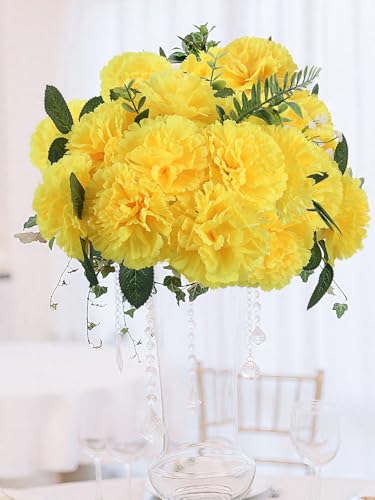 108pcs Carnation Head Flowers with Stem, Yellow Artificial Flowers Carnations, 3.5" Silk Carnation Fake Flower for Funeral Arrangements Wedding Bouquets Centerpieces Cemetery Wreaths Grad Party Decor - color: Yellow
