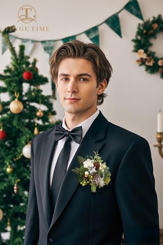 TINGE TIME Single Pocket Boutonniere for Man Groom, Best Man Boutonniere for Wedding, Prom, Homecoming, Anniversary, Graduation, Christmas Dinner (Christmas White) - color: Xmaswhite