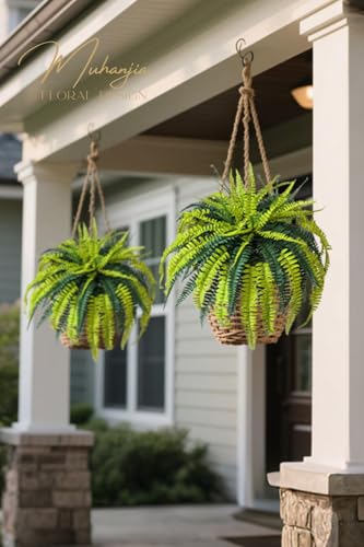 Muhanjia Polyester Artificial Boston Fern Bush,Set of 4,Fake Fern Hanging Plants UV Resistant that Look Real for Outdoors and Home Decor. (36" 4Pcs-Yellow Green) - color: Yellow Green