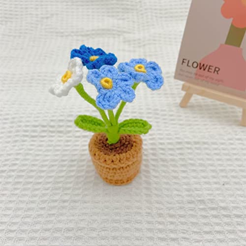 JOONOR 3PCS Mini Crochet Flower Potted Plant,Knitted Forget Me Not Plum Blossom Fake Flower for Bathroom Home Kitchen Rustic Table Centerpiece Shelf Decor - color: Color#5