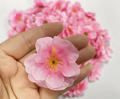 100 pcs Artificial Silk Cherry Blossom Flower Heads Spring Fake Plum Blossom Peach Blossom,Vase Fillers,Corsages for Wedding Decor,Nursery Wall,Archway Decor Wreath Garland Cake Ornaments (Pink) - color: Pink