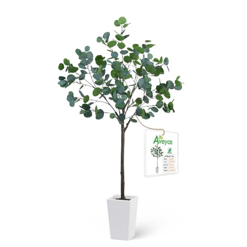 Aveyas 5ft Artificial Eucalyptus Tree for Home Decor, 5 Feet Large Faux Floor Plant Fake Silk Trees with Pot for Indoor Outdoor House Living Room Office (5 ft Tall Including Raised Pot) - color: Eucalyptus Tree (5ft)