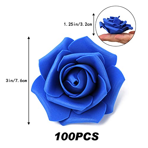 Artificial Rose Flower Heads, 100pcs Royal Blue Fake Roses Artificial Flower Foam Rose for DIY Wedding Bouquets Centerpieces Arrangements Party Baby Shower Home Decor (Stemless, Royal Blue) - color: Royal Blue, size: 100PCS
