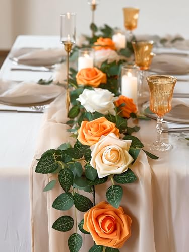 InnoGear Artificial Flowers, 50 Pcs Orange Rose Foam Fake Roses Bulk with Stems for Autumn Fall Decoration DIY Wedding Bouquets Centerpieces Bridal Shower Party Christmas Tree - color: Orange