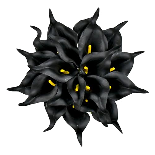 ONLY ART Artificial Black Calla Lily 20pcs – 13.5" PU Faux Flowers with Flexible Stems, Soft Texture, for New Year and Valentine's Day Home, Wedding & DIY Decor - color: Black
