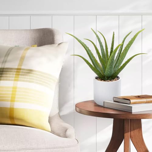 GnFlus Artificial Succulent Aloe Plants 13 Inch Large Faux Succulents with Ceramic Pot Fake Aloe Potted Plant for Home Indoor Bathroom Table Bedroom Shelf Office Decor - color: White-13"